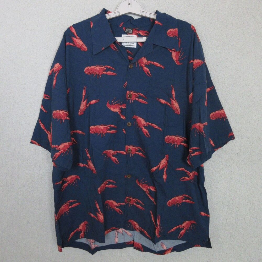 David Carey Originals Hawaiian Shirt Mens 2XL Navy Lobster Print Short Sleeve